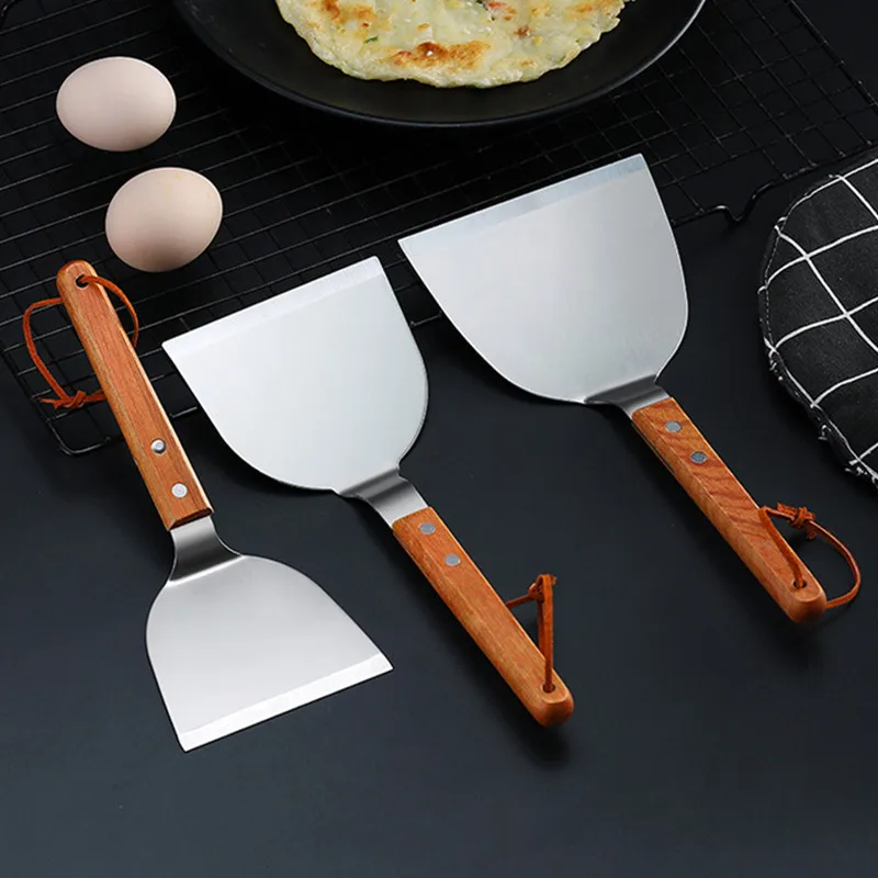 Okonomiyaki Spatula - Sekop Teppanyaki Gagang Kayu Stainless Steel